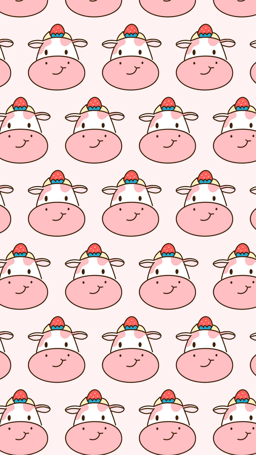 Smiling Strawberry Cow Tiled Pattern Wallpaper