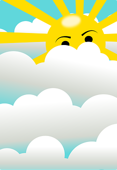 Smiling Sun Peeking Over Clouds PNG