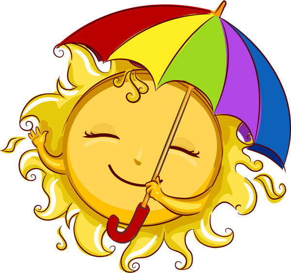 Smiling Sun With Umbrella PNG