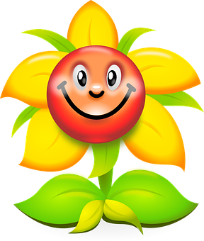 Smiling Sunflower Cartoon Character PNG