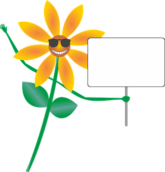 Smiling Sunflower Cartoon Holding Sign PNG