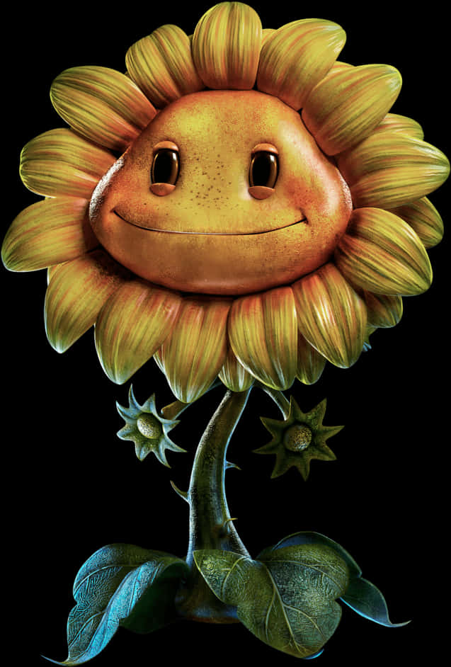 Smiling Sunflower Cartoon Illustration PNG