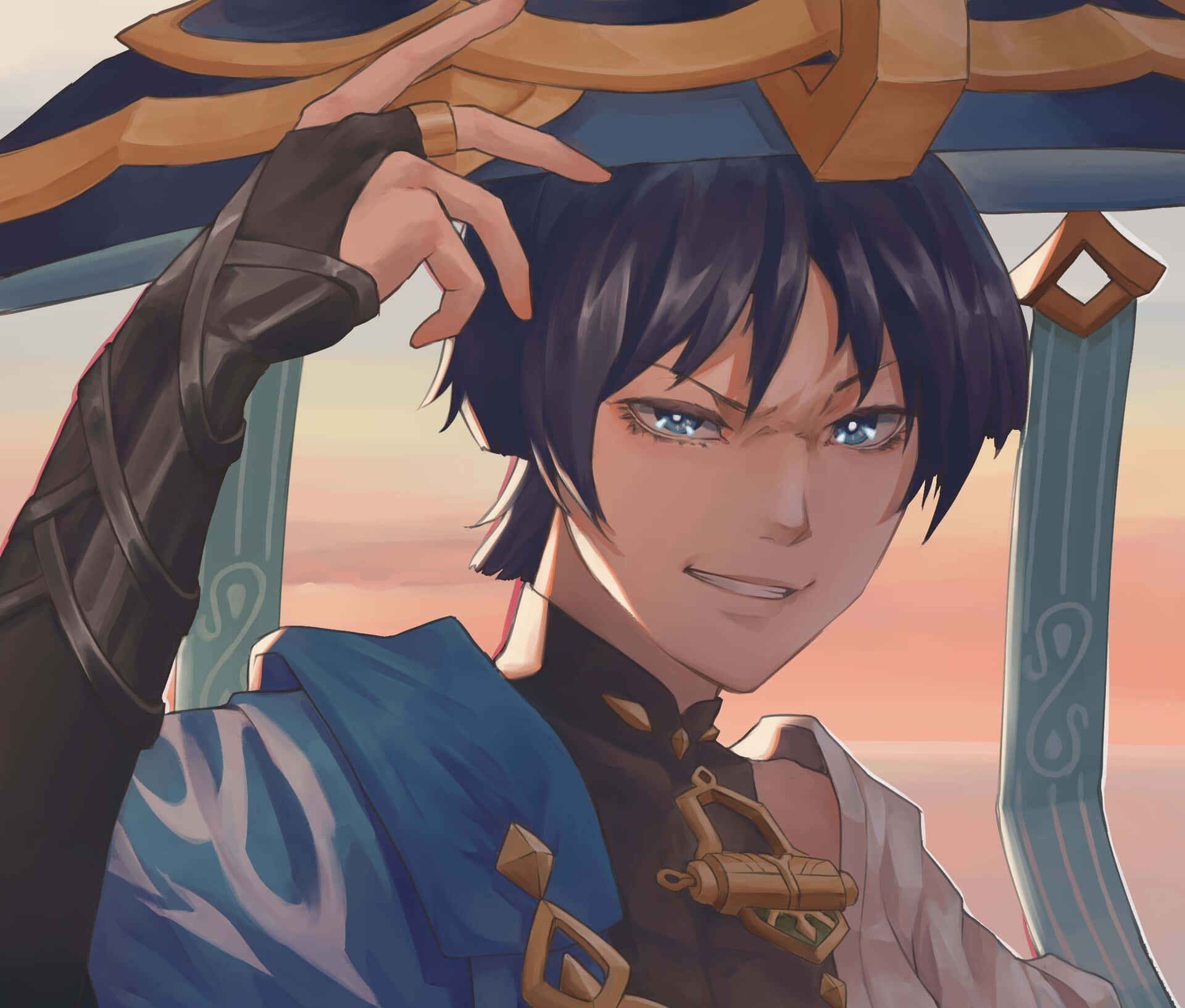 Smiling Sword Wielder Anime Character Wallpaper