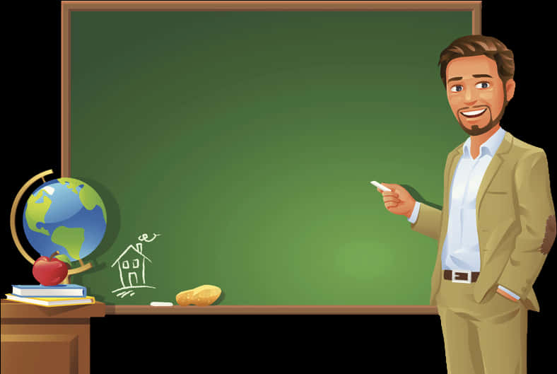Smiling Teacher In Classroom Illustration PNG