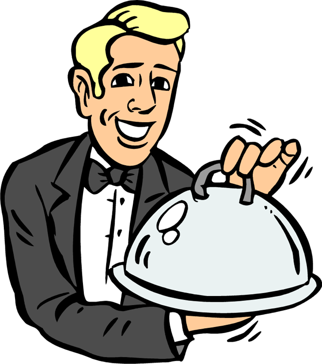 Smiling Waiter Serving Dinner PNG