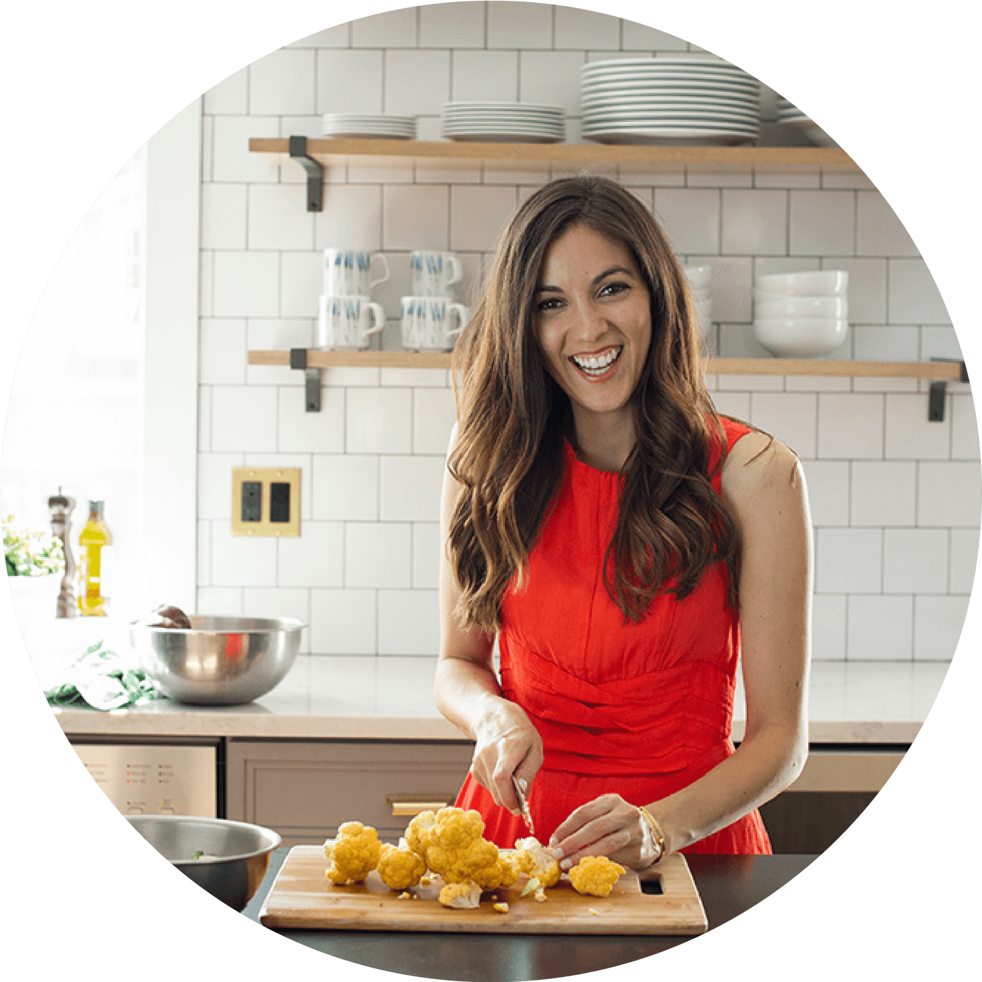 Smiling Woman Cookingin Kitchen PNG