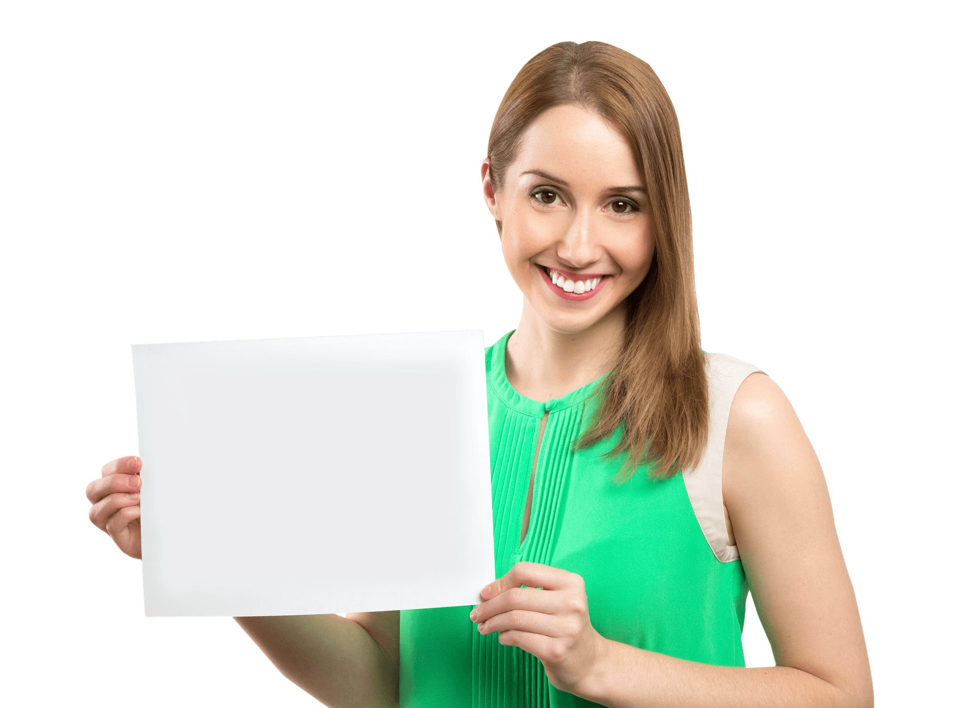 Smiling Woman Holding Blank Sign PNG