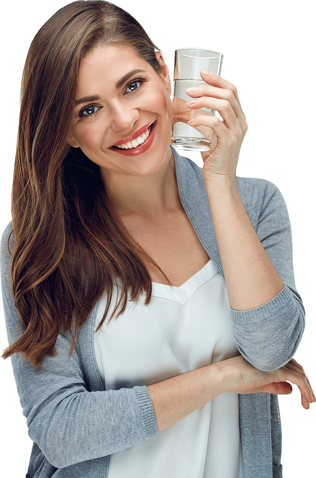 Smiling Woman Holding Glassof Water PNG