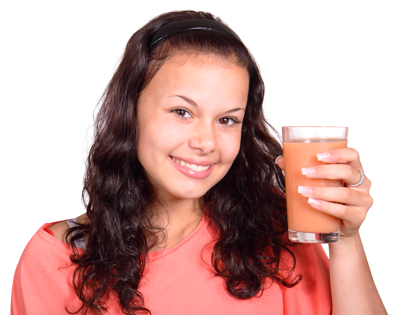 Smiling Woman Holding Smoothie PNG