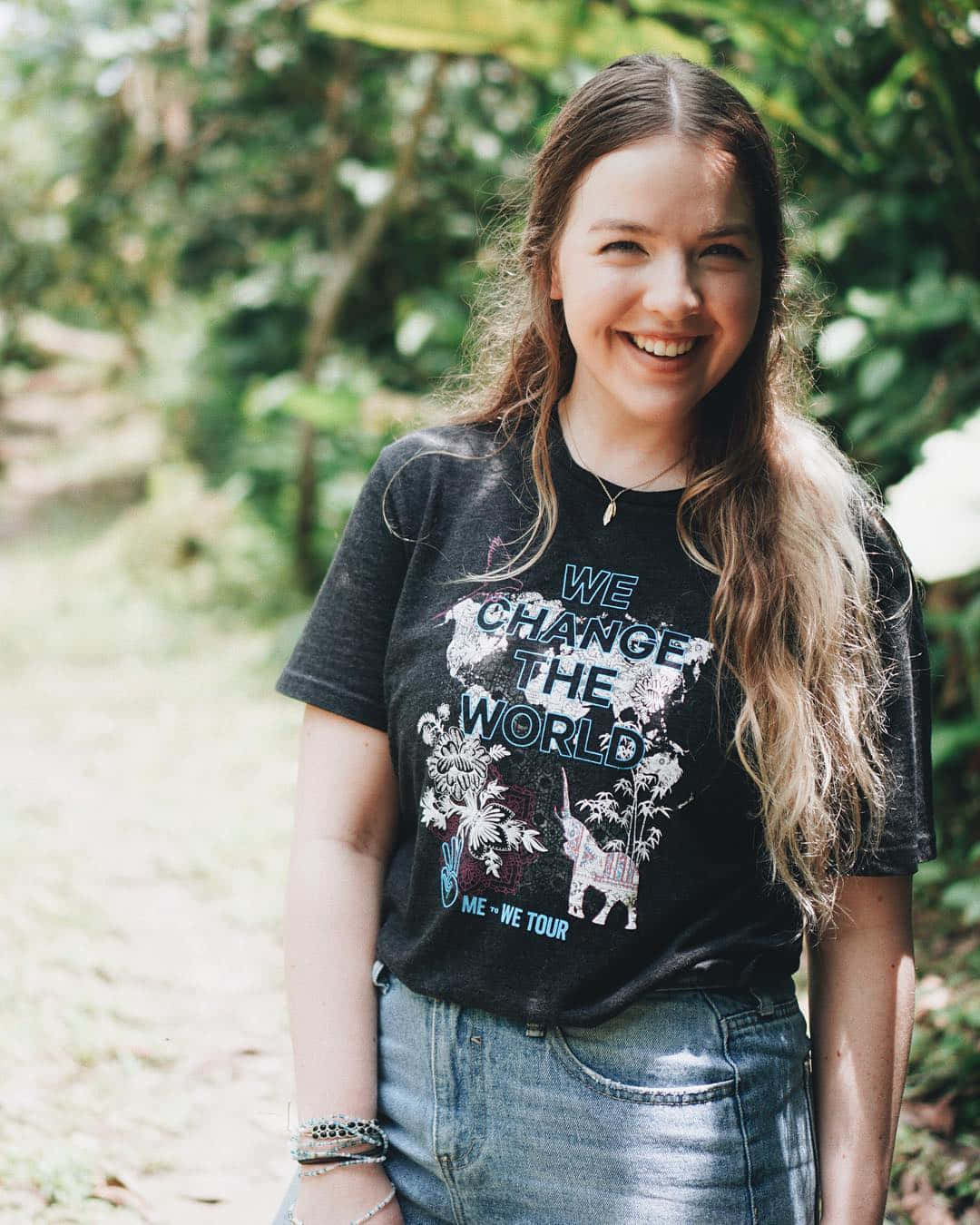 Smiling Woman In Nature With Positive Message Shirt Wallpaper