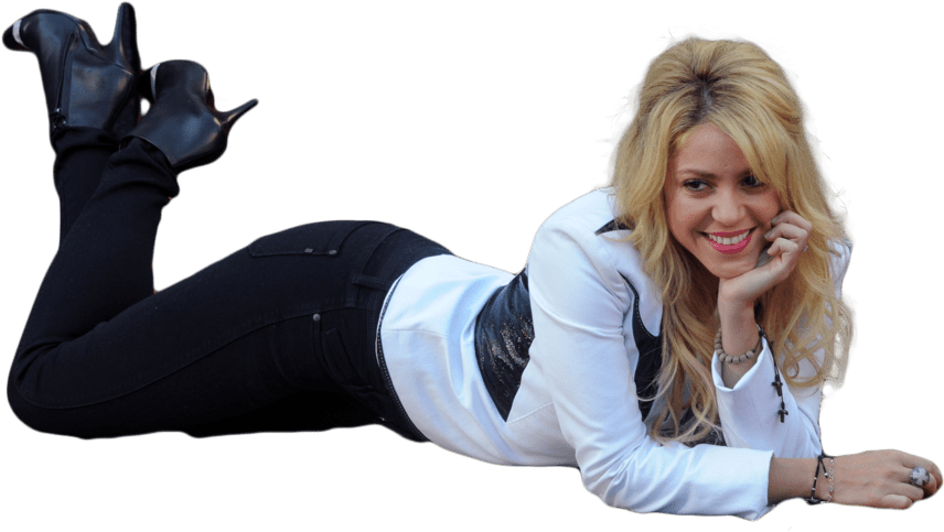 Smiling Woman Lying Down Boots Up.png PNG