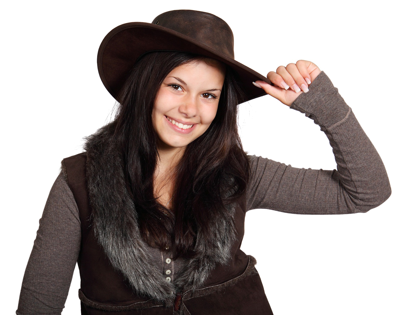 Smiling Woman Tipping Hat PNG