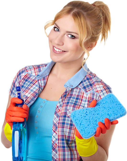 Smiling Woman With Cleaning Supplies PNG