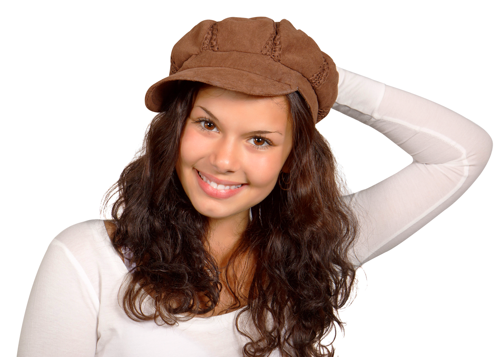 Smiling Womanin Brown Hat PNG