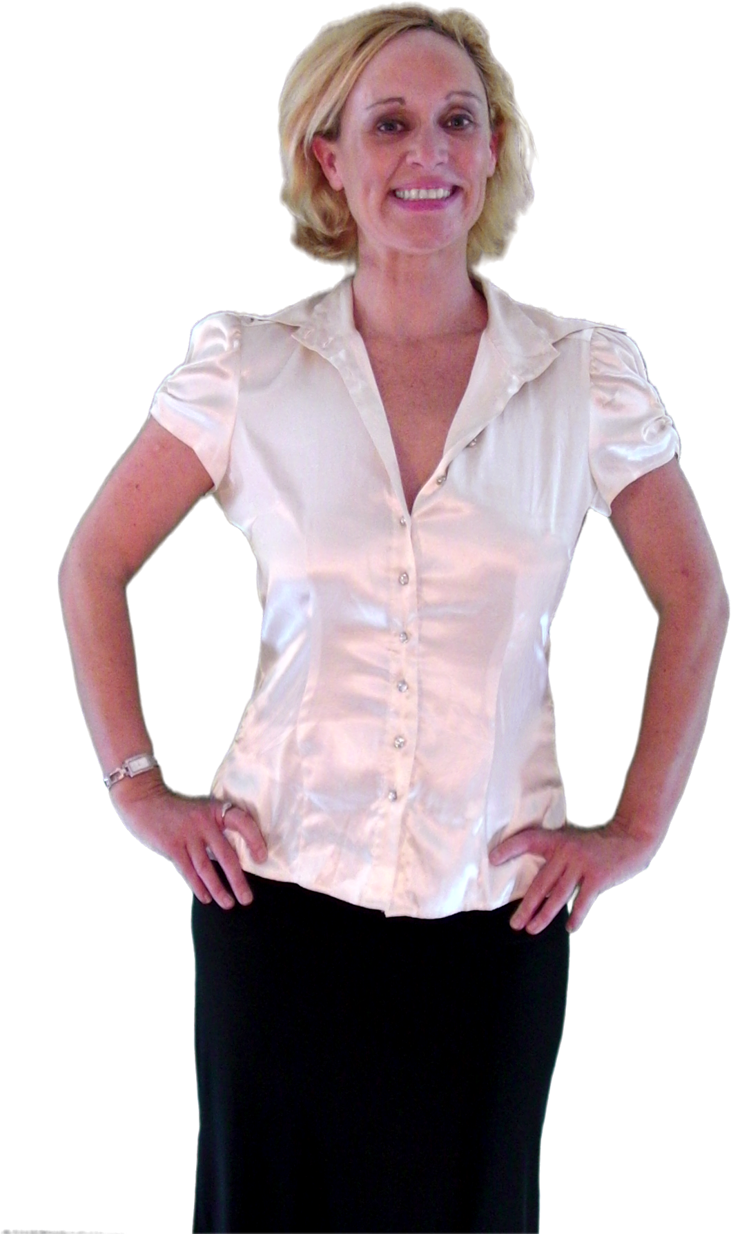Smiling Womanin Satin Blouse PNG