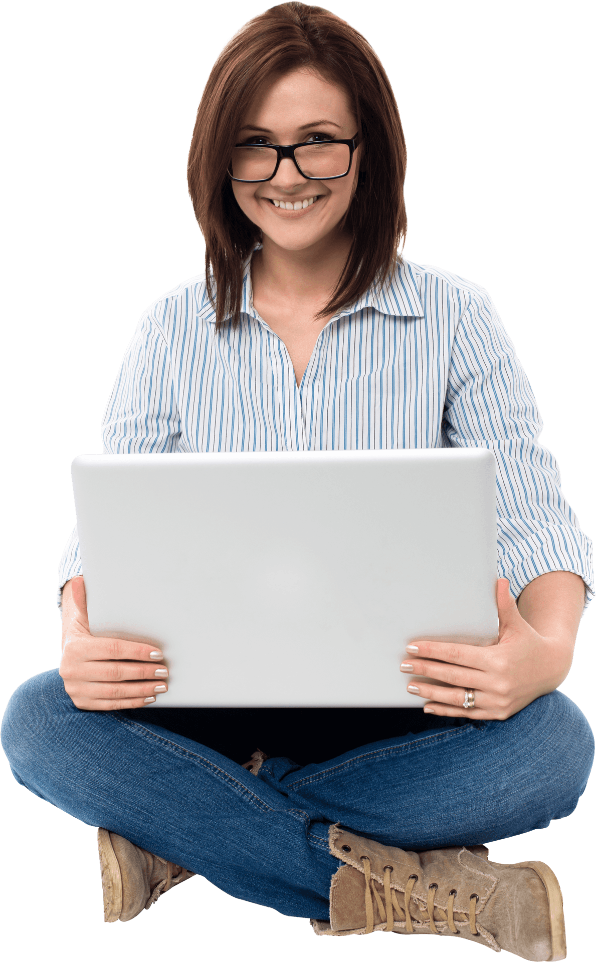 Smiling Womanwith Laptop PNG