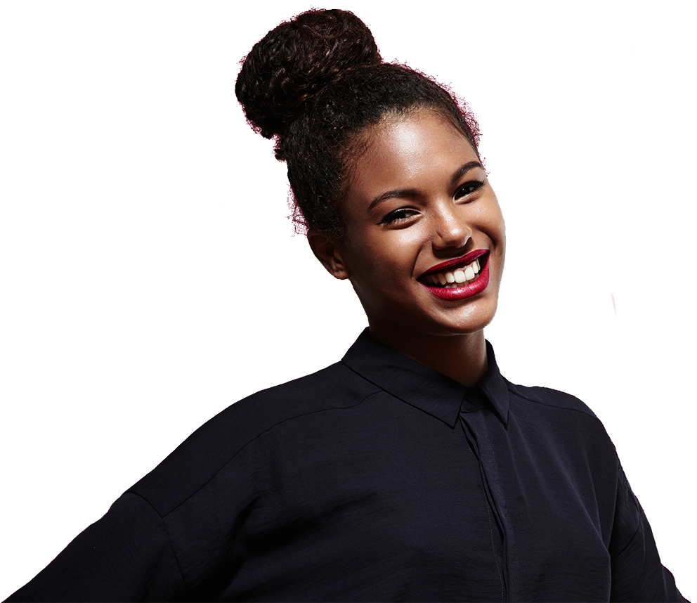 Smiling Womanwith Top Bun Hairstyle PNG