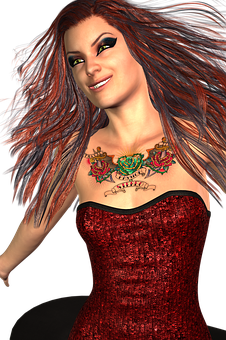 Smiling3 D Animated Woman Red Dress PNG