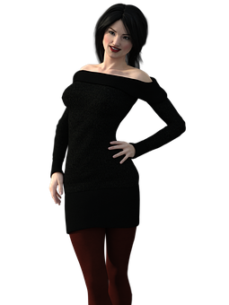 Smiling3 D Model Girlin Black Dress PNG