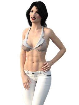 Smiling3 D Model Girlin White Outfit PNG