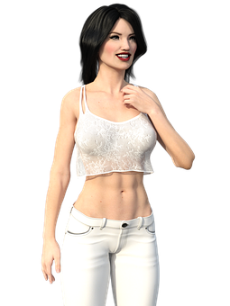 Smiling3 D Model Girlin White Outfit PNG