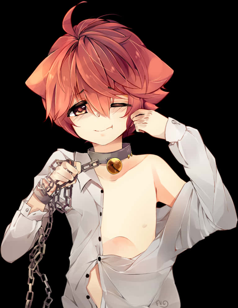 Smirking Anime Boy With Chains PNG