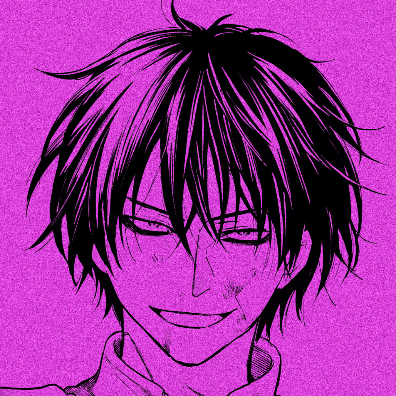 Smirking Anime Character Purple Background Wallpaper