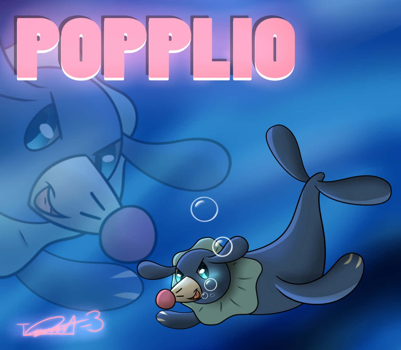 Smirking Popplio Swimming Under Water Wallpaper