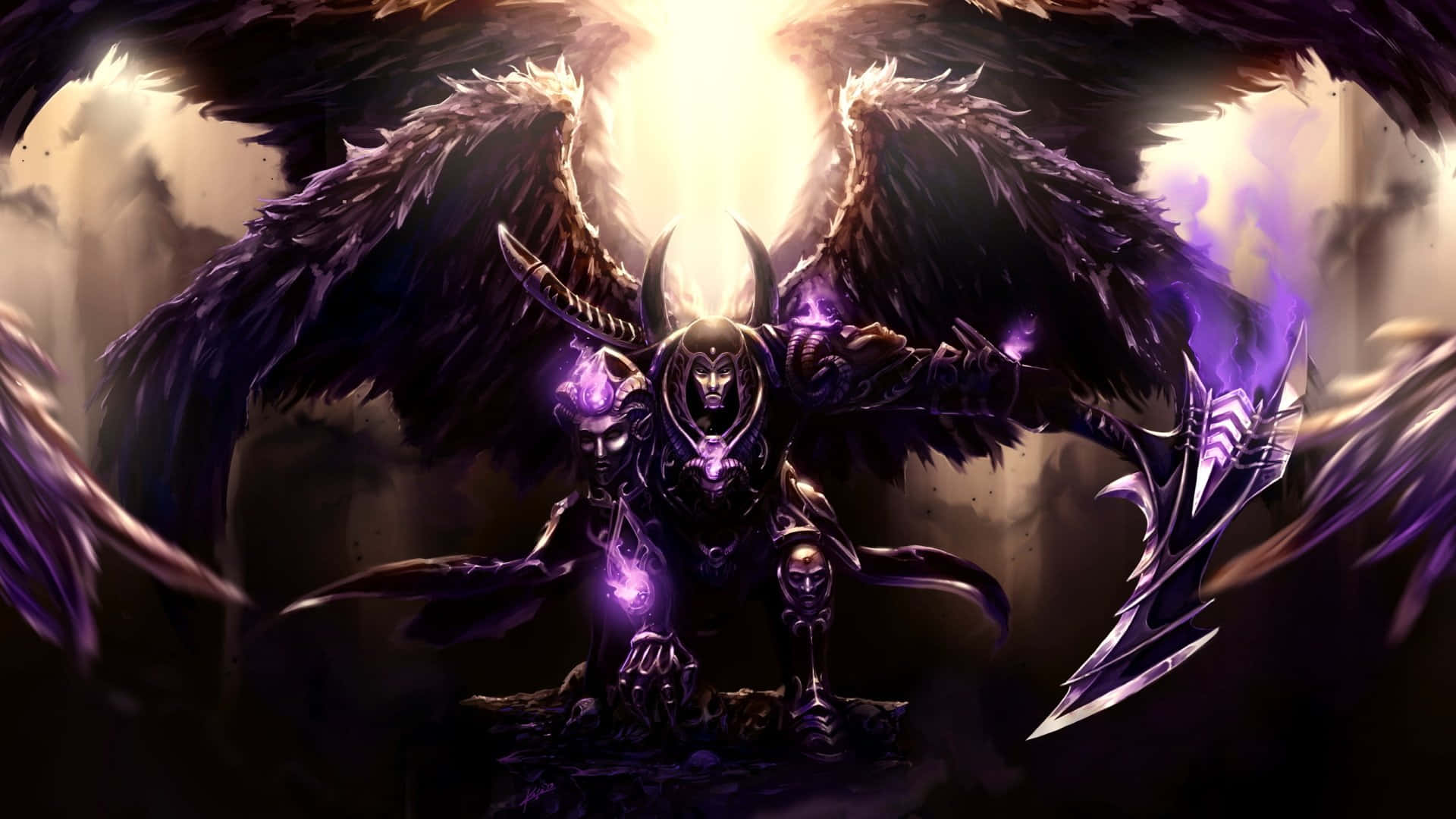 A Purple Angel With Wings And A Sword Wallpaper