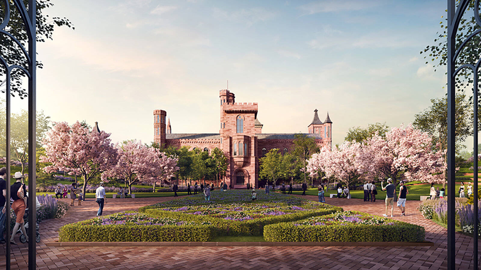The breathtaking view of the Smithsonian Castle during Spring Wallpaper
