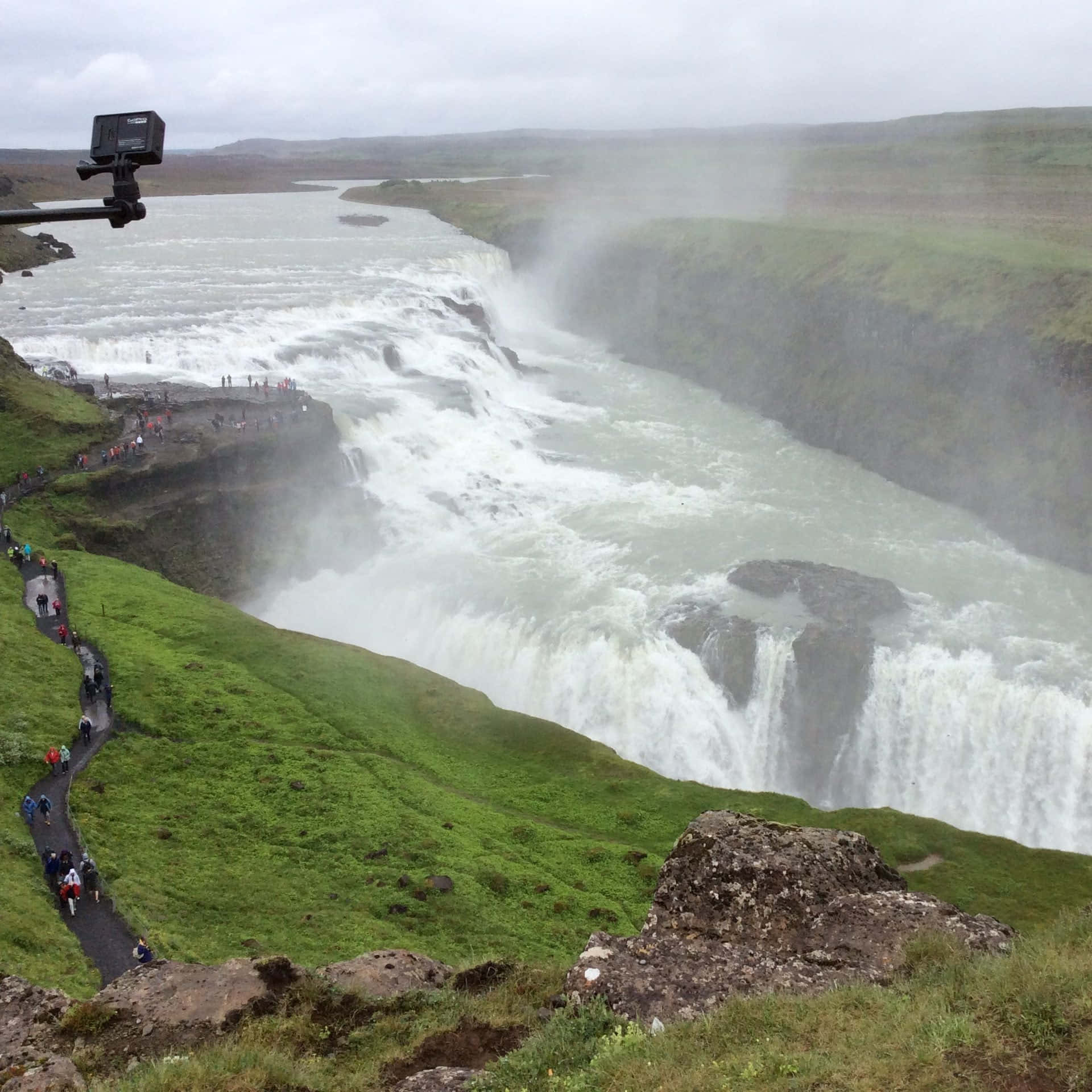 Smoggy Gullfoss Waterfall In Southwest Iceland Wallpaper