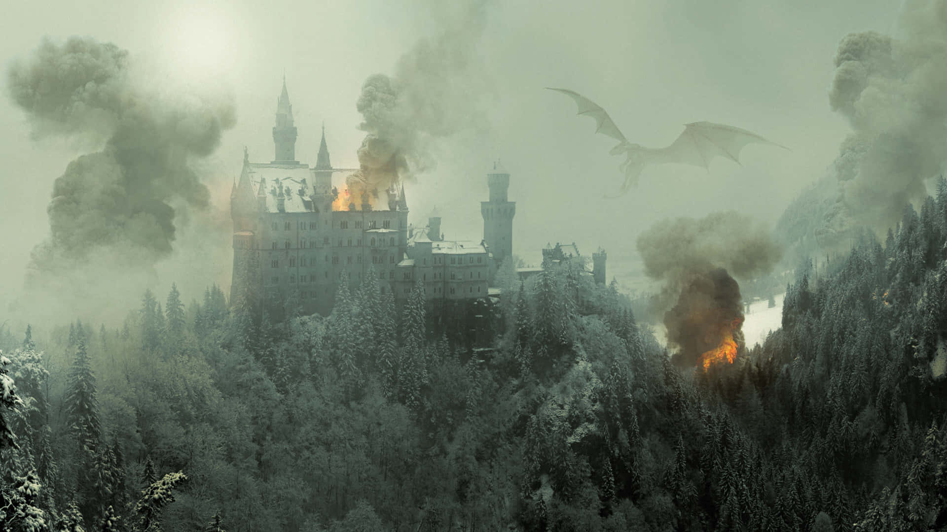 Fire Smoke From The Battle Of Hogwarts Background
