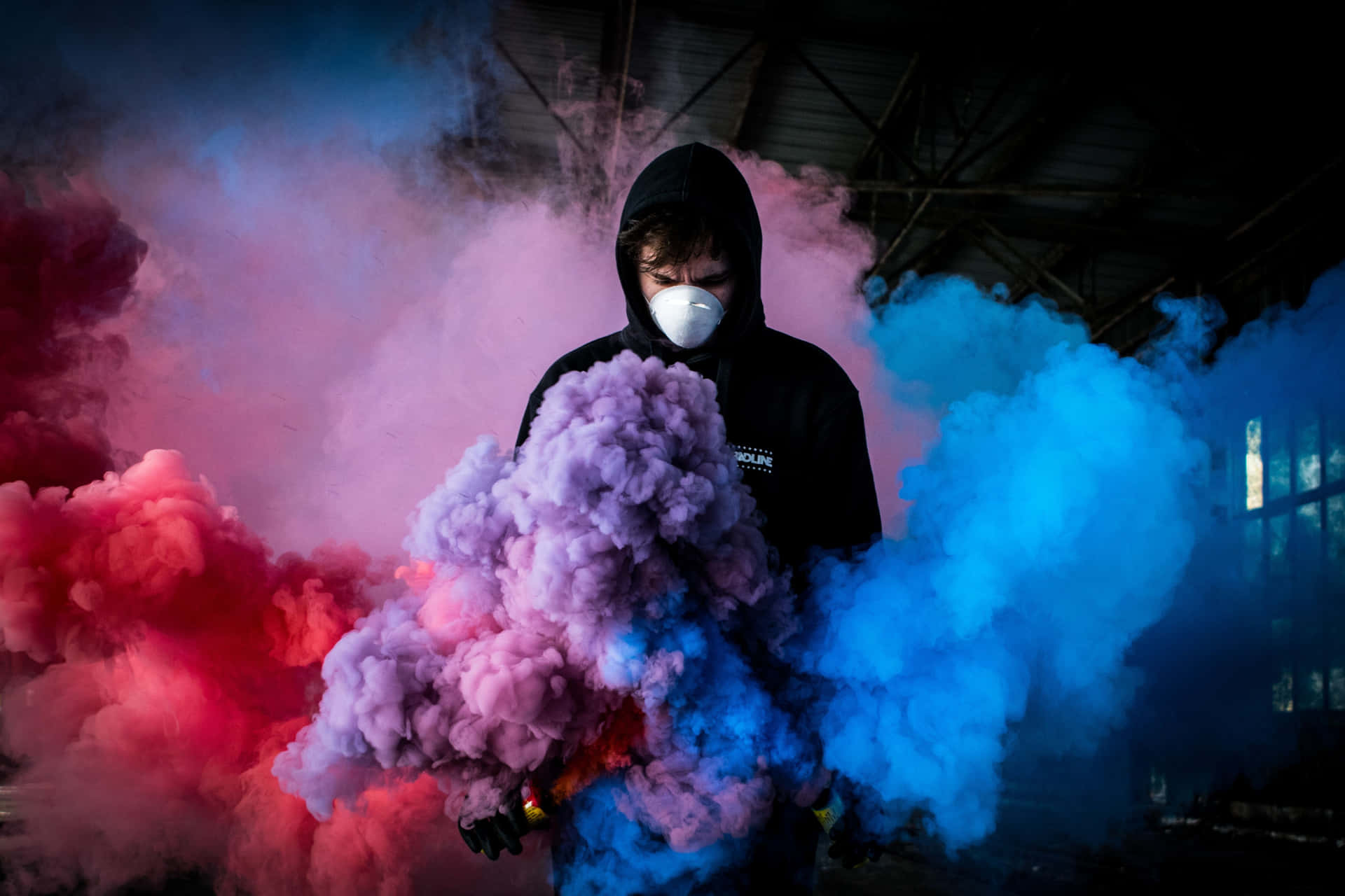 Man In Smoke Bomb Photograph Background