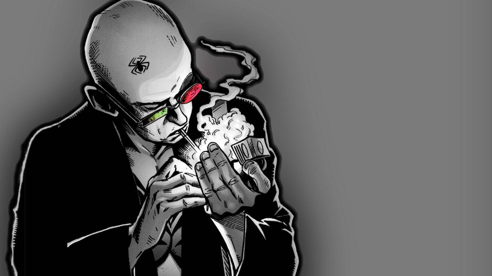 Smoking Bald Gangster Cartoon Wallpaper