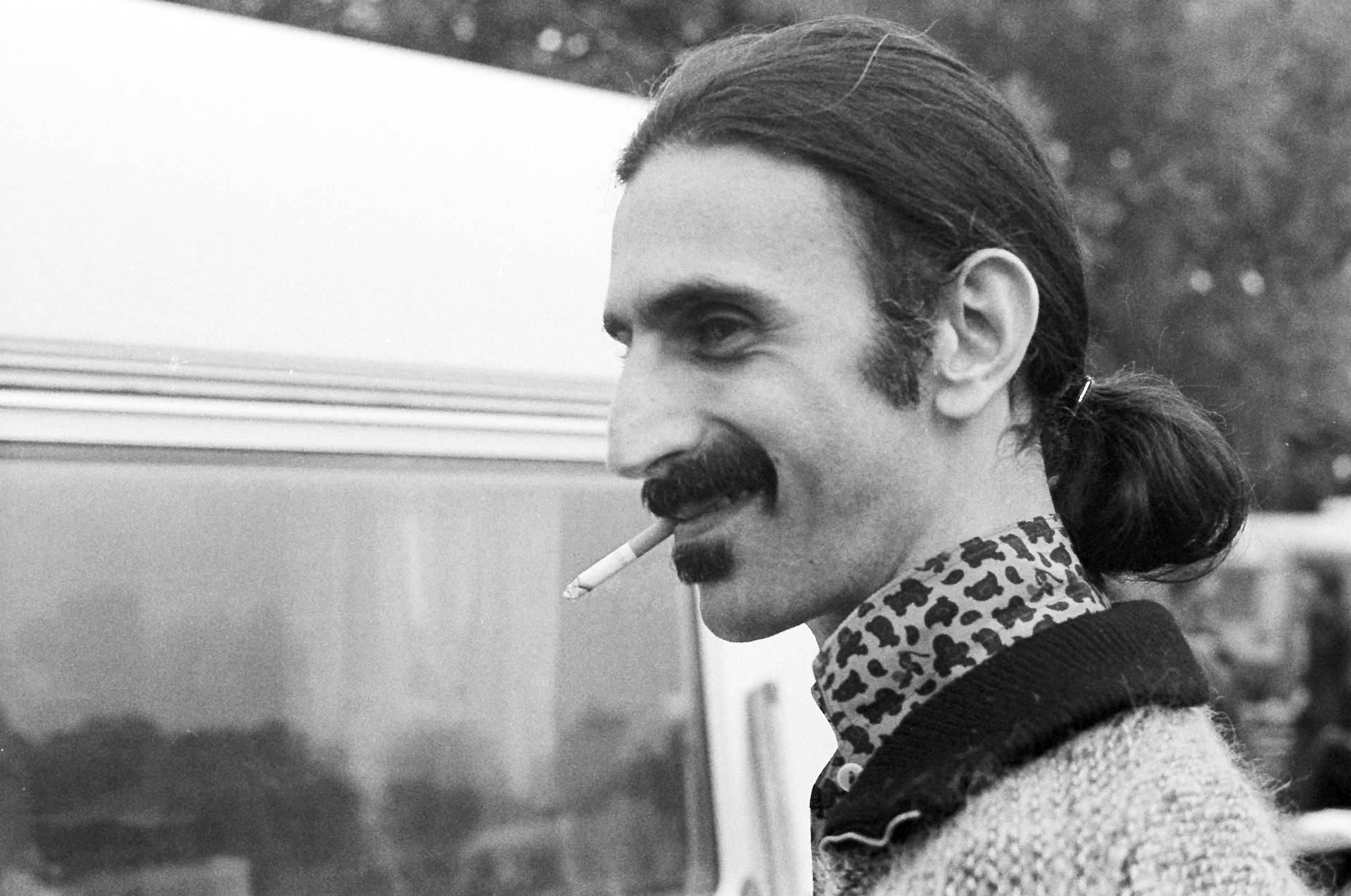 Rygning Frank Zappa over en blå landskab Wallpaper