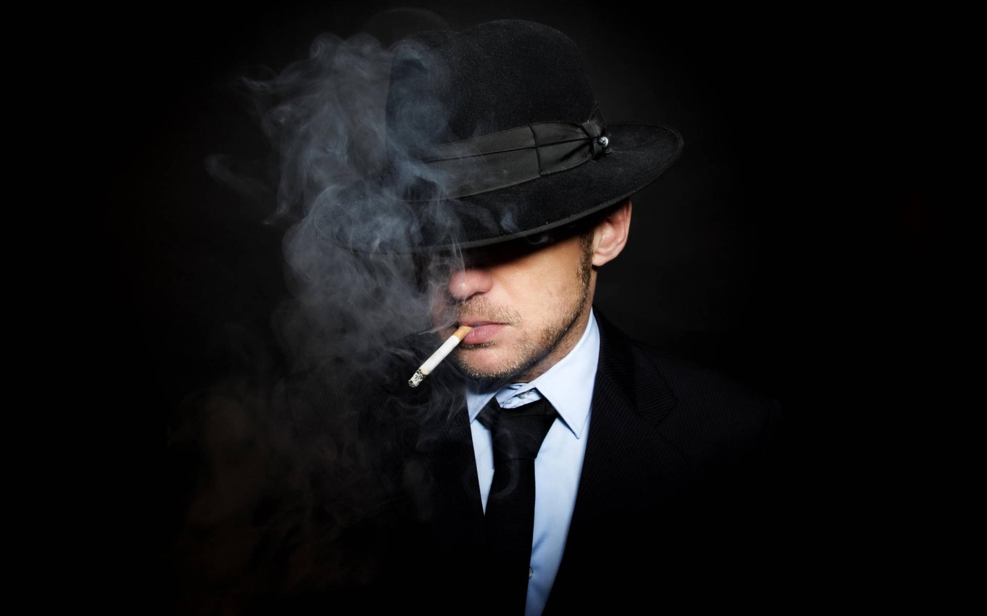 Smoking Mafia In Black Suit Wallpaper