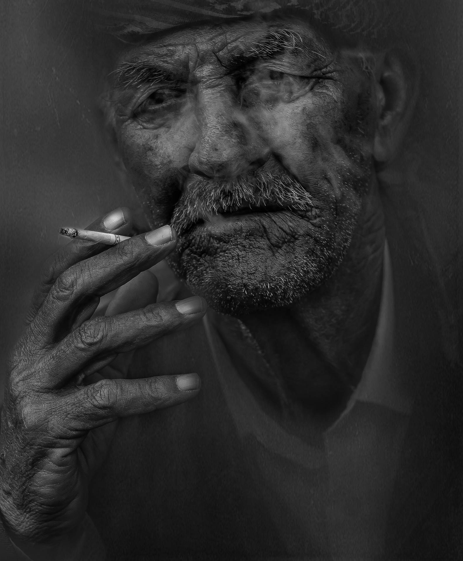 Smoking Old Man Portrait Wallpaper