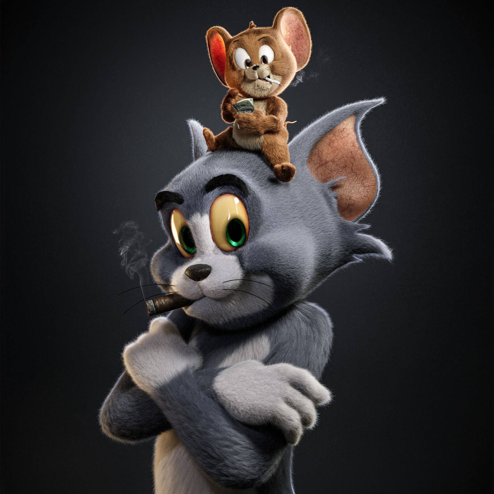 Rygende Tom og Jerry 3D 4K Tapet Wallpaper