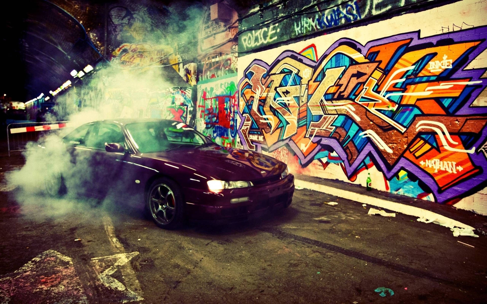 Smoky Car Urban Art Wallpaper