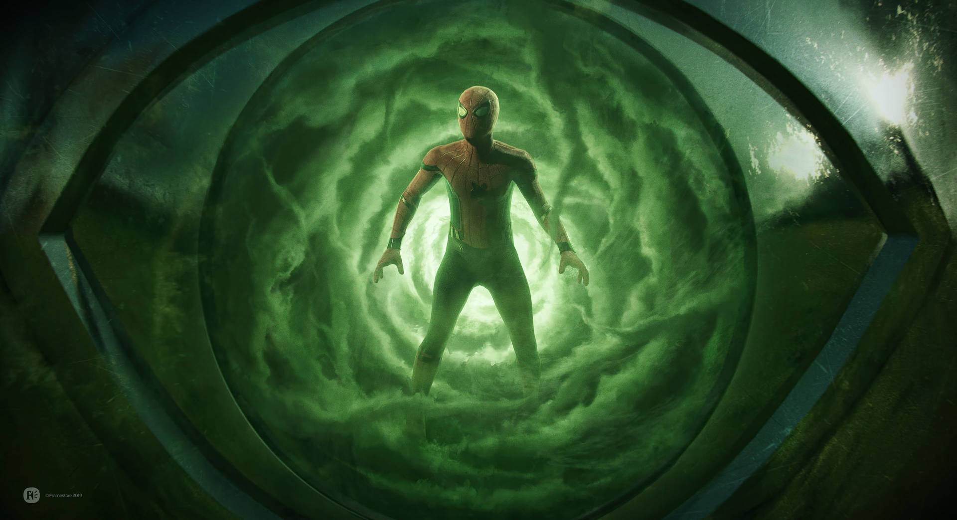 Smoky Green Spider Man Far From Home 2019 Background