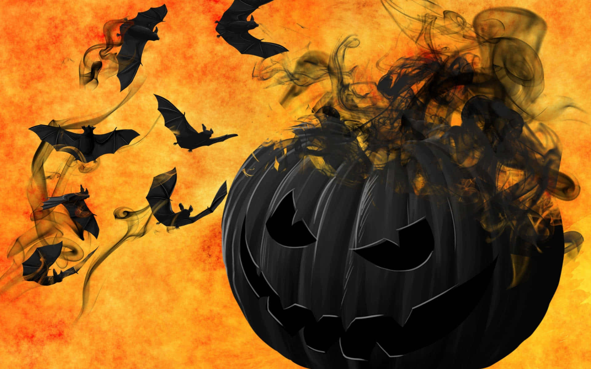 Smoky_ Halloween_ Pumpkin_and_ Bats Wallpaper