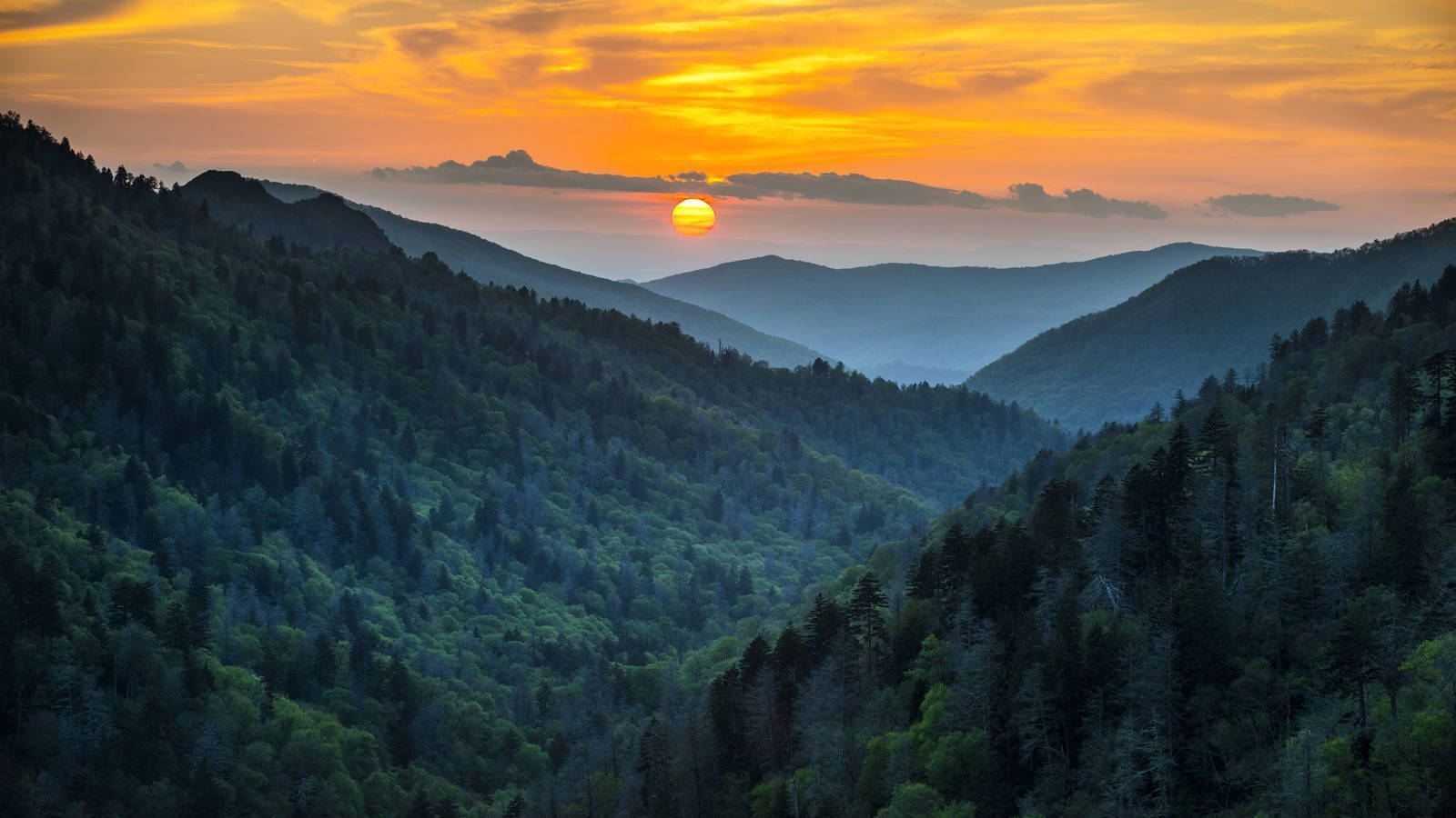 Smoky Mountains With Yellow Sunset Wallpaper