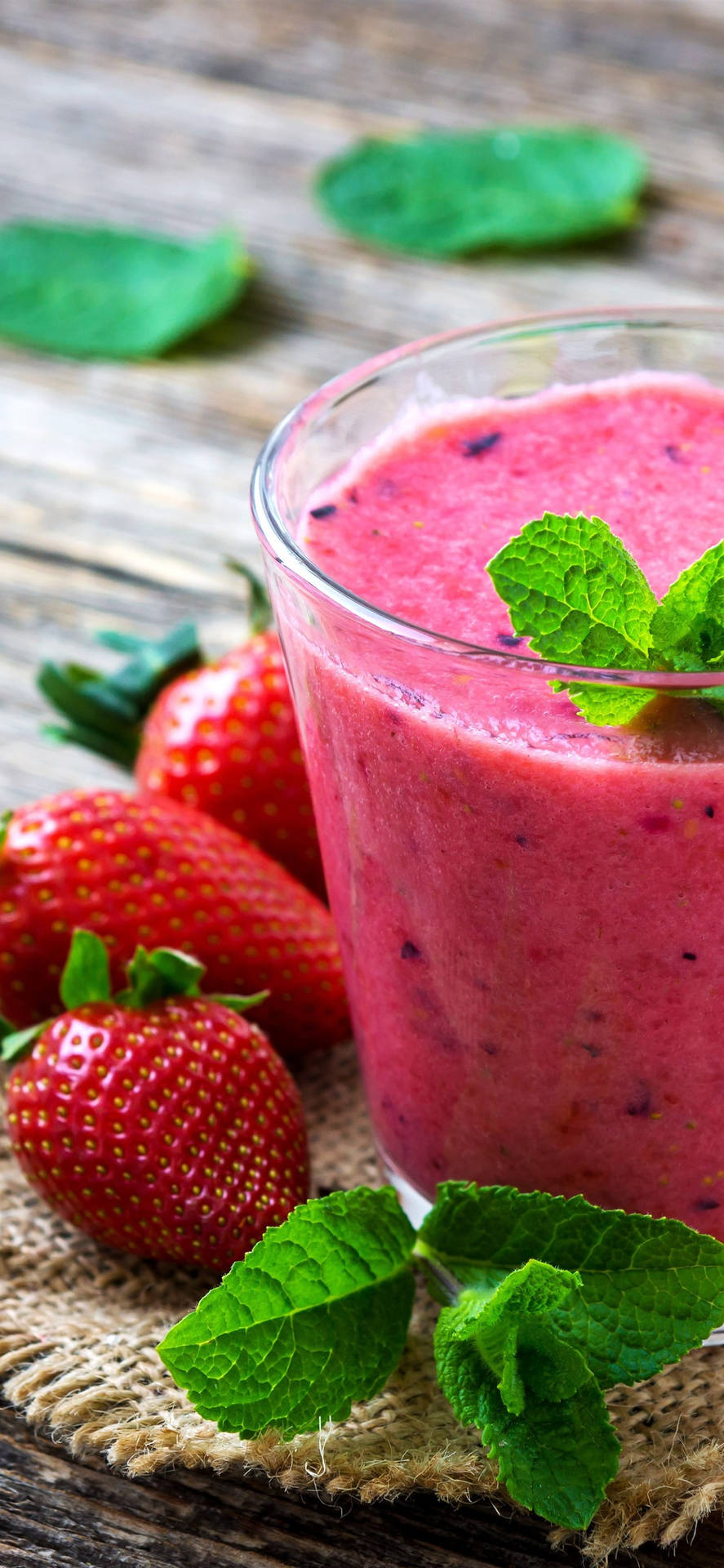 Smoothie With Strawberry And Leaf Wallpaper