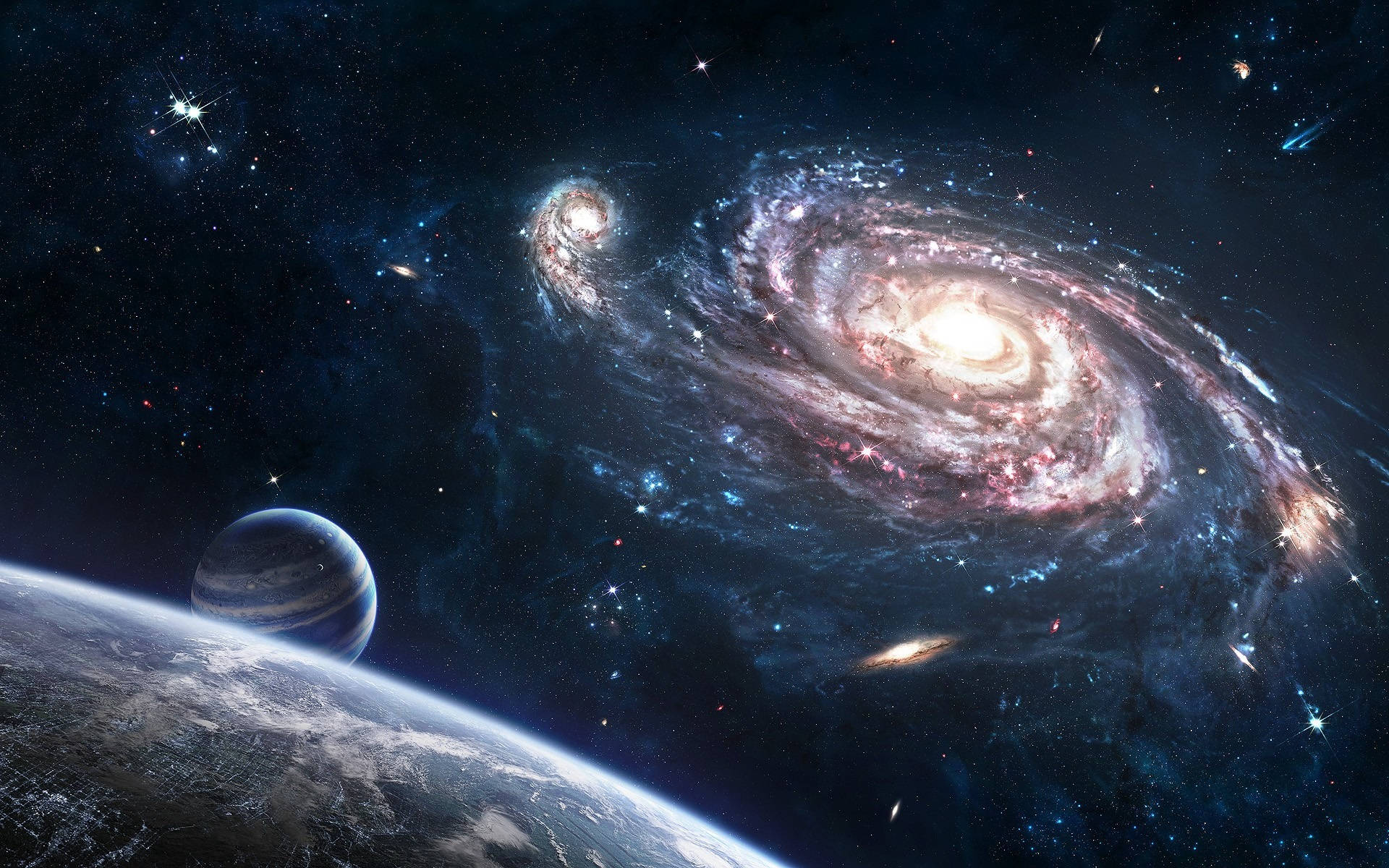 Smukke Galaxy Planet Klynger Wallpaper