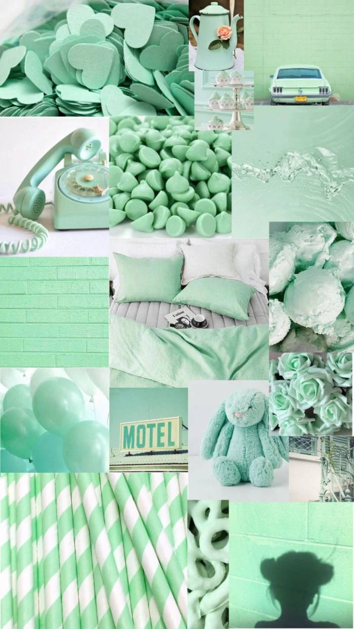 Snack Collage Pastel Green Aesthetic Wallpaper