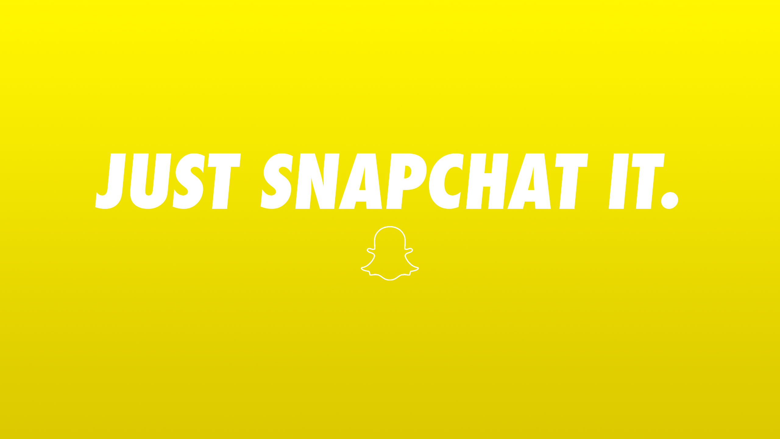 Take a Ride with Snapchat Background — Bold white text reads just snapchat it against a vibrant yellow gradient background with a small ghost logo below.
