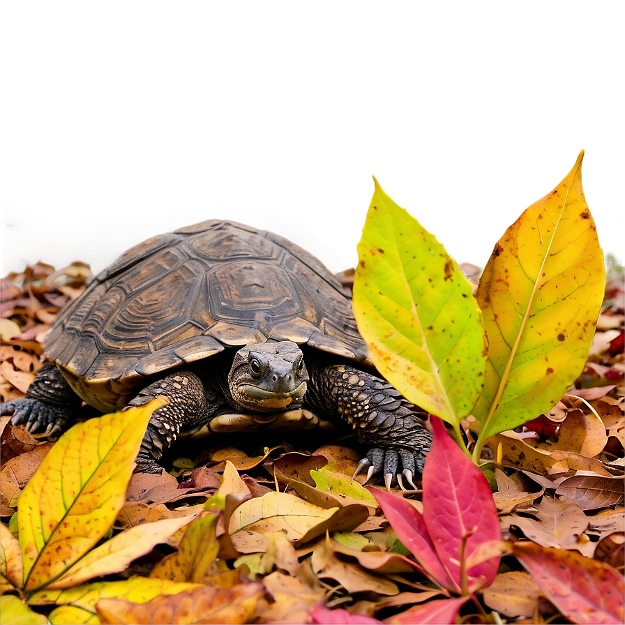 Snapping Turtle Camouflaged In Leaves Png 06252024 PNG