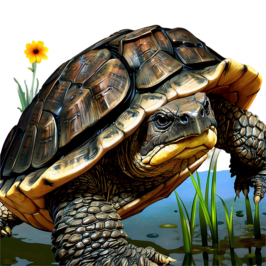 Snapping Turtle In Habitat Illustration Png Clw31 PNG