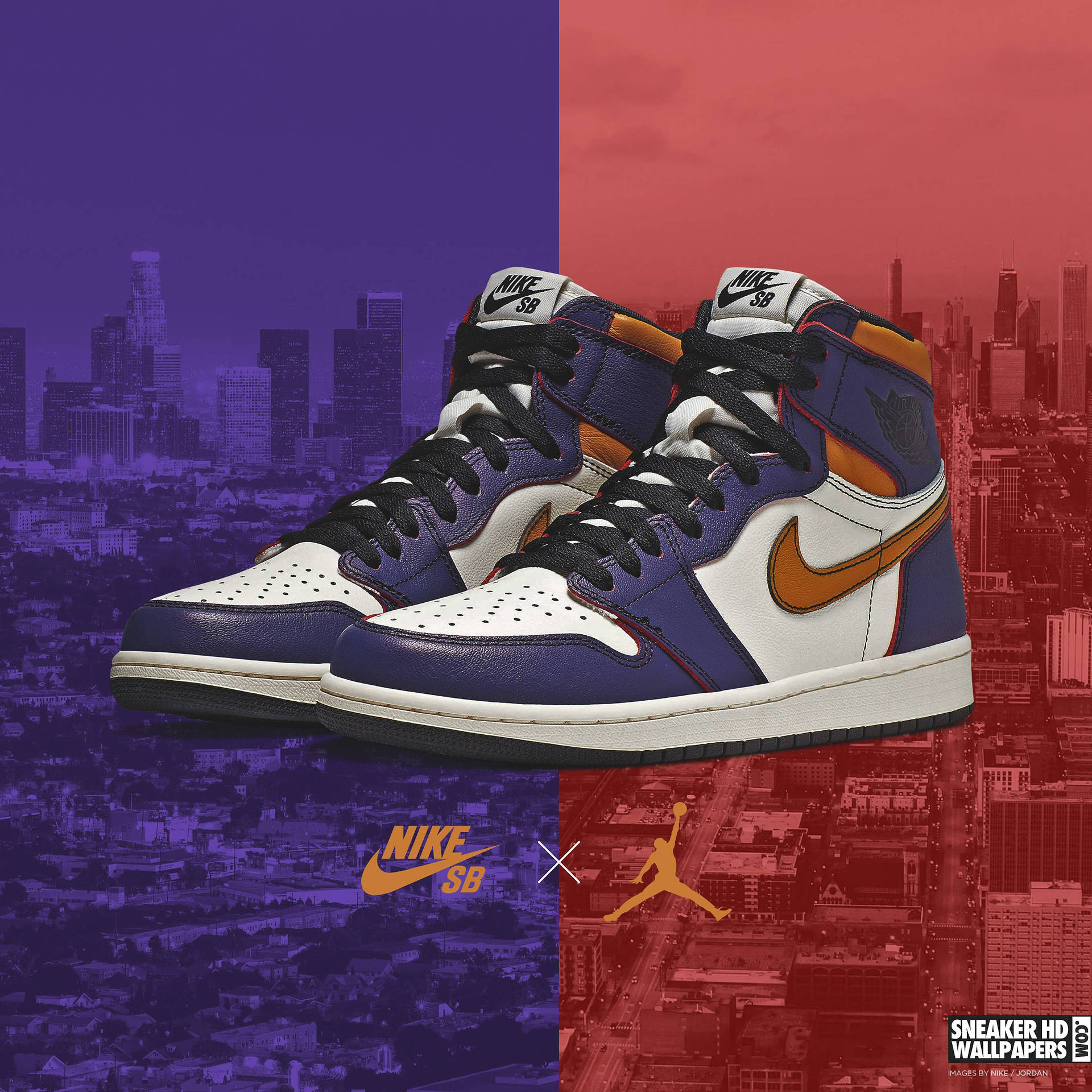 Air Jordan 1 Lakers SB Sneaker Showcasing Classic Pop Culture Influence Wallpaper