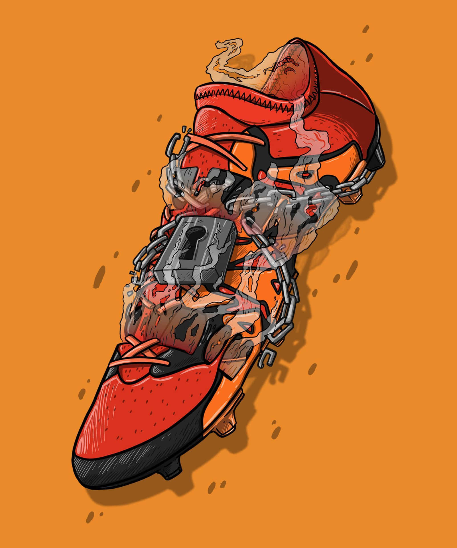 En fodboldstøvle med en rød og orang baggrund. Wallpaper